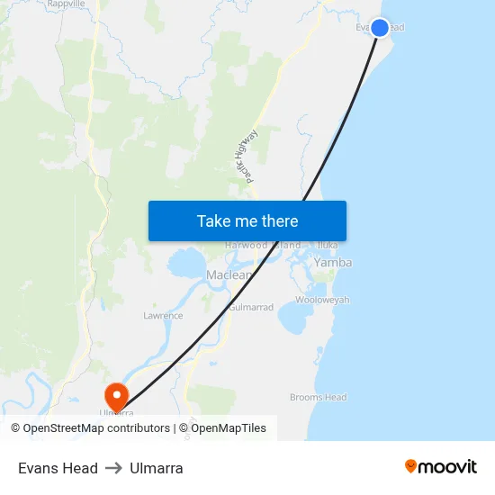 Evans Head to Ulmarra map