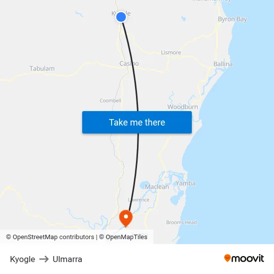 Kyogle to Ulmarra map