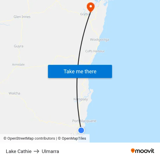 Lake Cathie to Ulmarra map