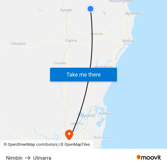 Nimbin to Ulmarra map