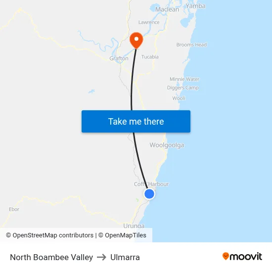 North Boambee Valley to Ulmarra map