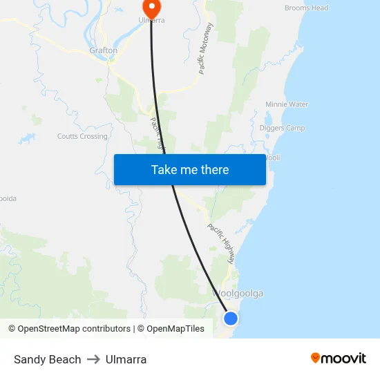 Sandy Beach to Ulmarra map