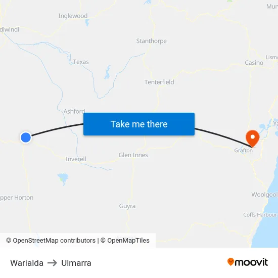 Warialda to Ulmarra map