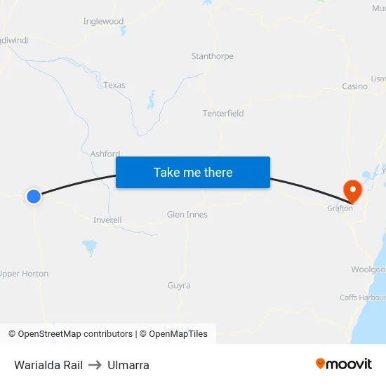 Warialda Rail to Ulmarra map