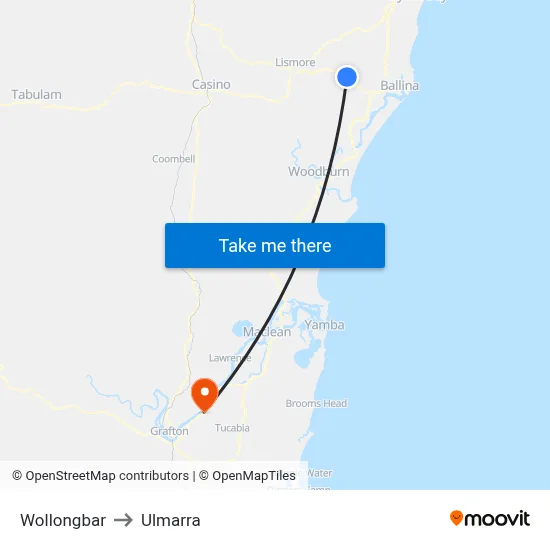 Wollongbar to Ulmarra map