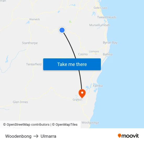 Woodenbong to Ulmarra map