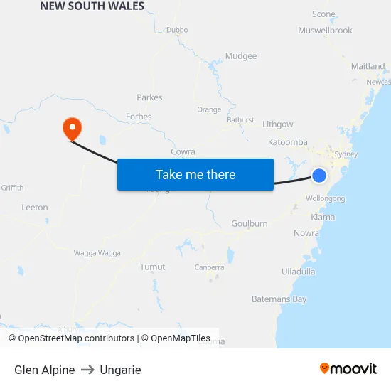 Glen Alpine to Ungarie map
