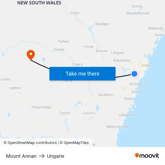 Mount Annan to Ungarie map