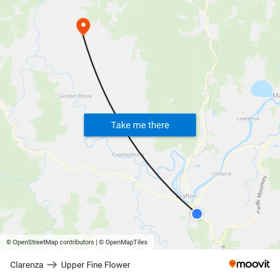 Clarenza to Upper Fine Flower map