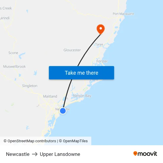 Newcastle to Upper Lansdowne map