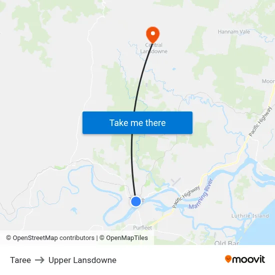 Taree to Upper Lansdowne map