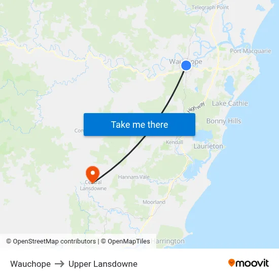 Wauchope to Upper Lansdowne map