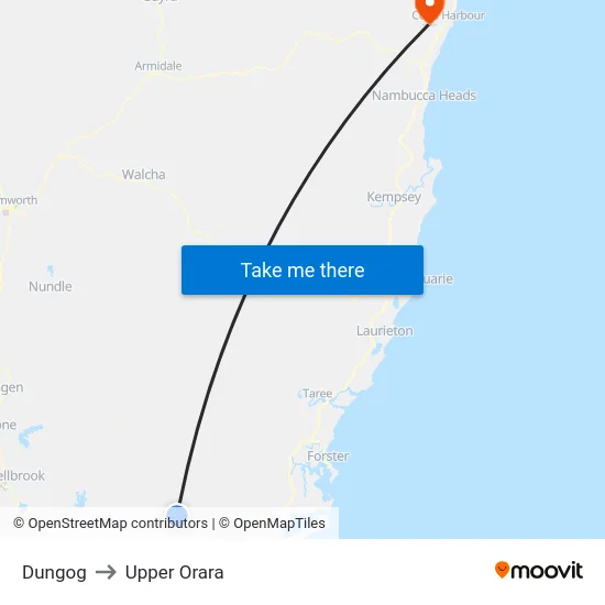 Dungog to Upper Orara map