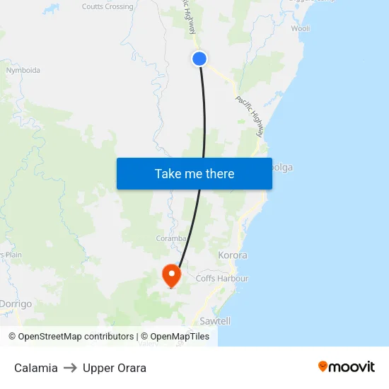 Calamia to Upper Orara map