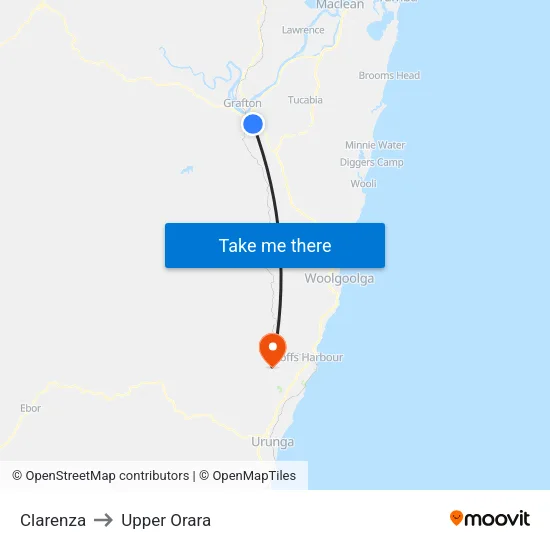 Clarenza to Upper Orara map