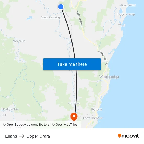 Elland to Upper Orara map