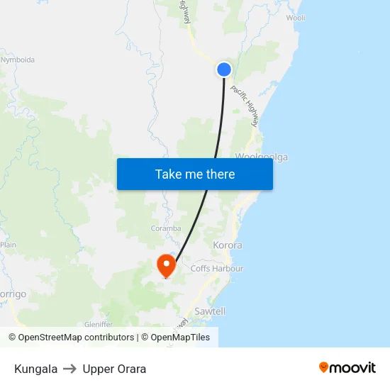 Kungala to Upper Orara map