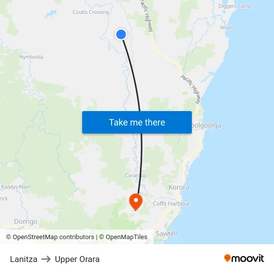 Lanitza to Upper Orara map