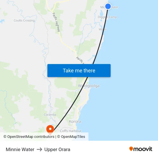 Minnie Water to Upper Orara map