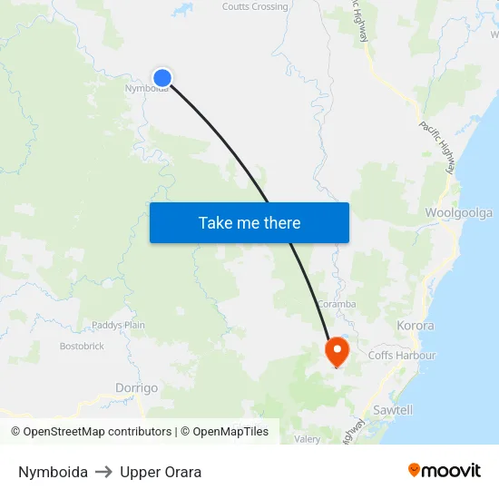 Nymboida to Upper Orara map