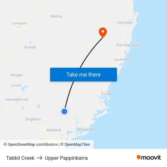 Tabbil Creek to Upper Pappinbarra map