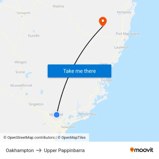 Oakhampton to Upper Pappinbarra map