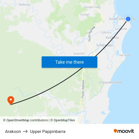 Arakoon to Upper Pappinbarra map