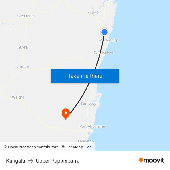 Kungala to Upper Pappinbarra map
