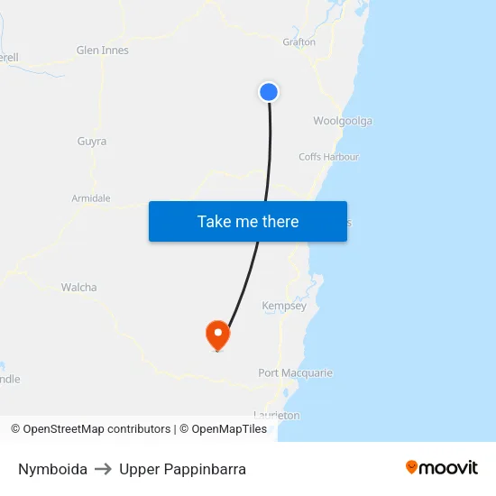Nymboida to Upper Pappinbarra map