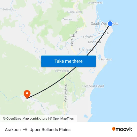 Arakoon to Upper Rollands Plains map