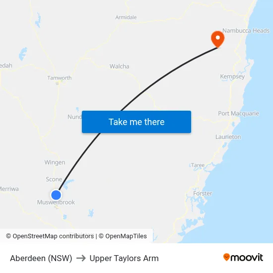Aberdeen (NSW) to Upper Taylors Arm map