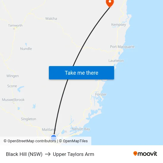 Black Hill (NSW) to Upper Taylors Arm map
