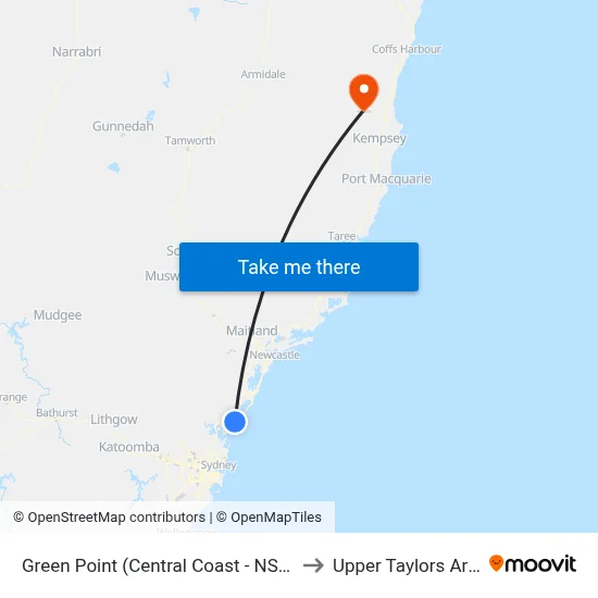 Green Point (Central Coast - NSW) to Upper Taylors Arm map