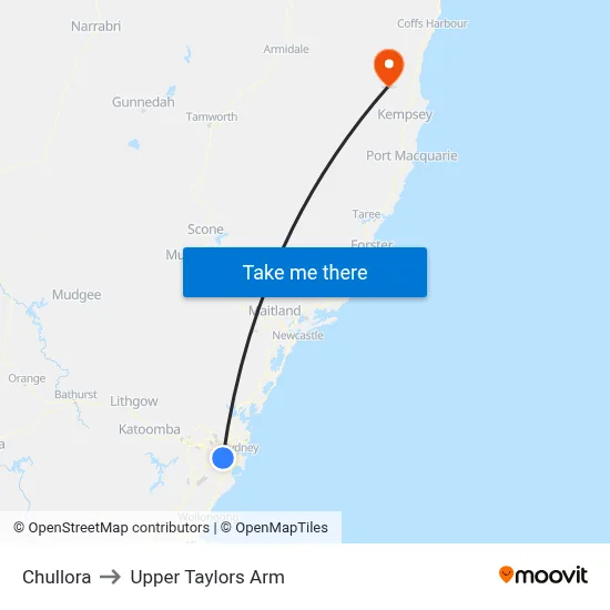 Chullora to Upper Taylors Arm map