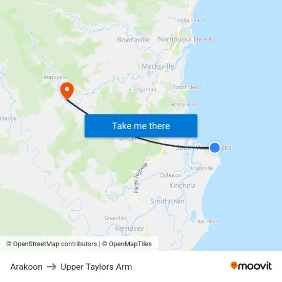 Arakoon to Upper Taylors Arm map