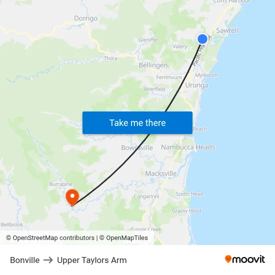 Bonville to Upper Taylors Arm map