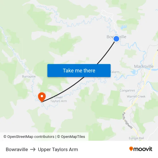 Bowraville to Upper Taylors Arm map