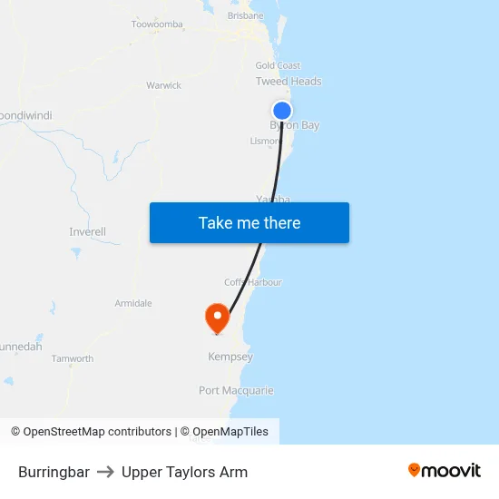 Burringbar to Upper Taylors Arm map