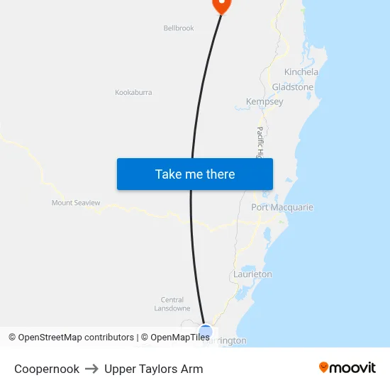 Coopernook to Upper Taylors Arm map