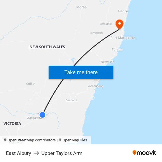 East Albury to Upper Taylors Arm map