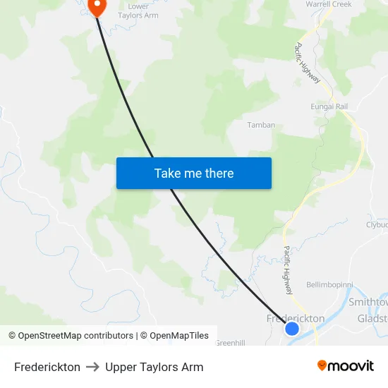Frederickton to Upper Taylors Arm map
