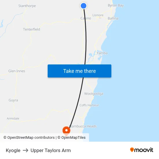 Kyogle to Upper Taylors Arm map
