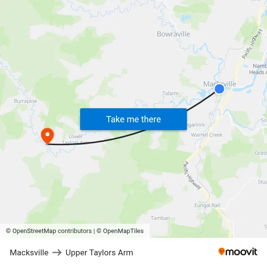 Macksville to Upper Taylors Arm map