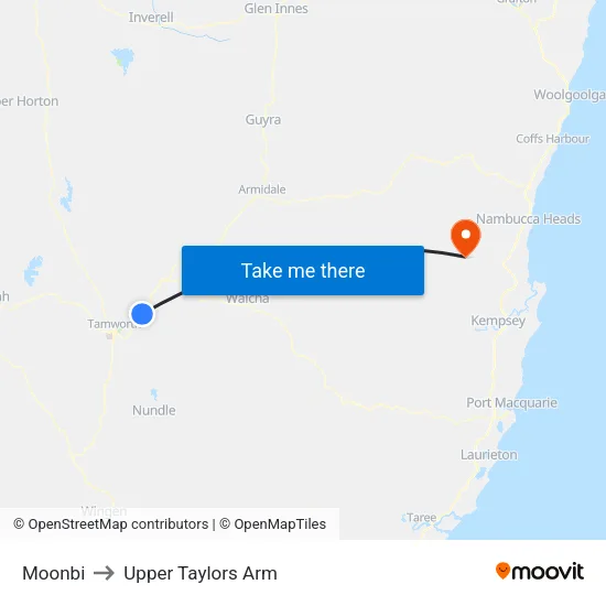 Moonbi to Upper Taylors Arm map
