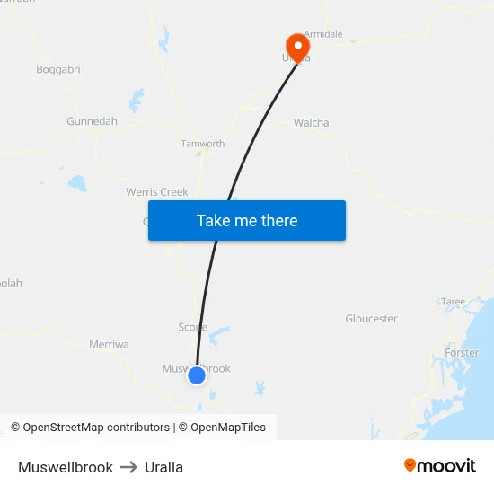 Muswellbrook to Uralla map