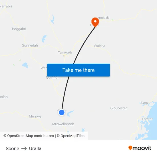 Scone to Uralla map