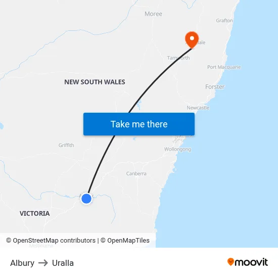 Albury to Uralla map