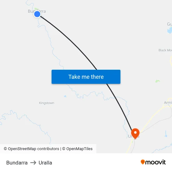 Bundarra to Uralla map