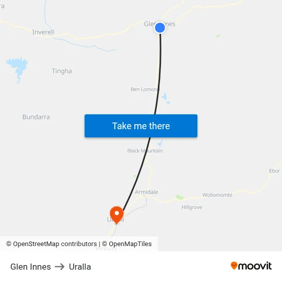Glen Innes to Uralla map