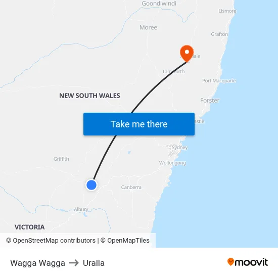 Wagga Wagga to Uralla map
